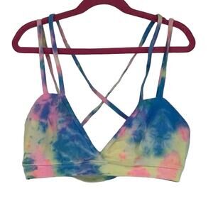 Chaser Size S Blue Yellow Swim Strappy Bikini Top Tie Dye Swimwear N2-6